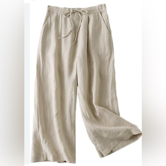 Zara Pants - New ZARA Size XL Linen Blend Straight High Waist Pants Light beige Pants